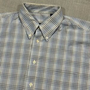 Gitman Bros Button Down Shirt Mens Large Blue Brown Plaid Short Sleeve USA Made